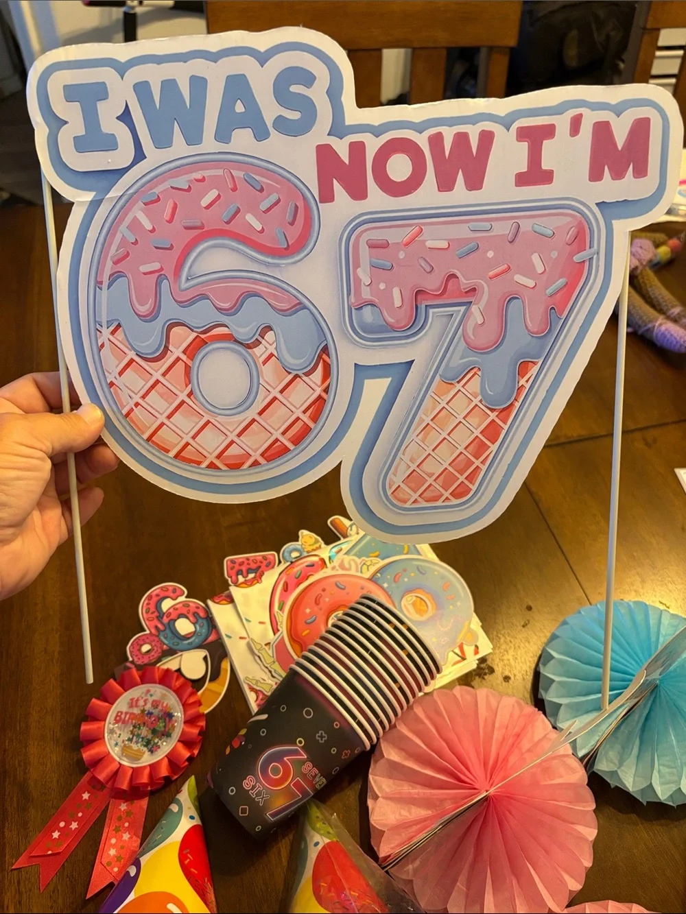 Colorful “6/7” Birthday Party Kit - Hats, Bags, Cups, decor etc